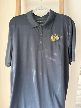 Port Authority Black Polo with Black Hawks  Team Patch